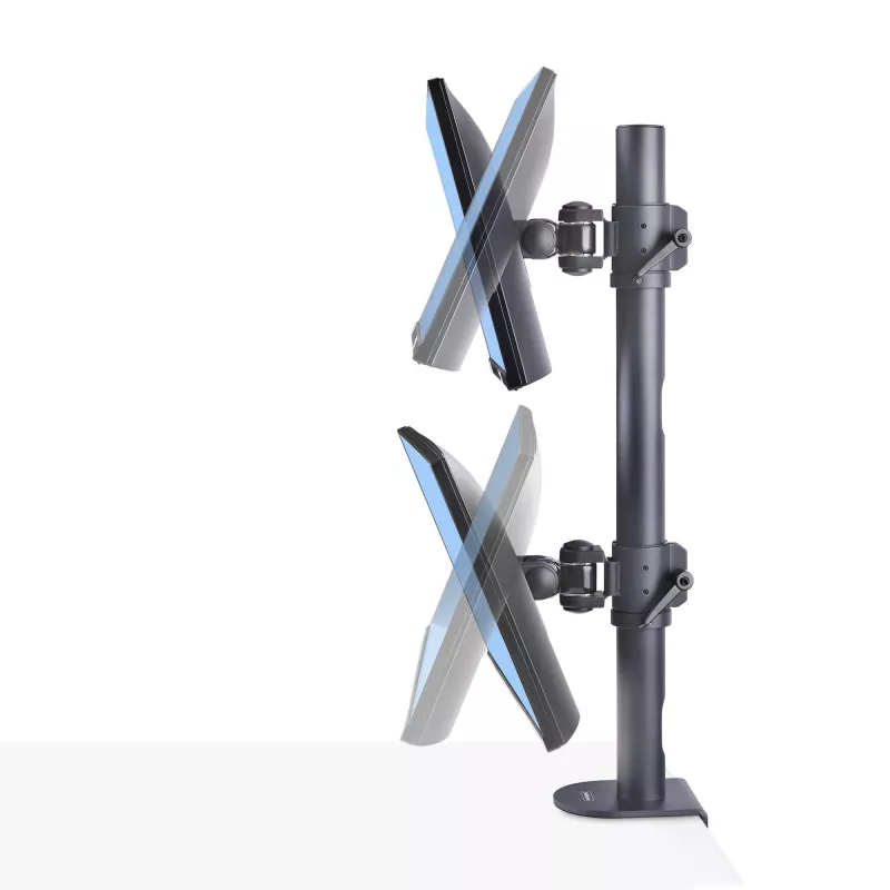 StarTech.com suporte de mesa para 2 monitores empilhados verticalmente, dual 49 polegadas, total 32 kg, grampo C, sistema VESA de libertação rápida, ecrã panorâmico 16:9/Ultra-wide 32:9, TAA