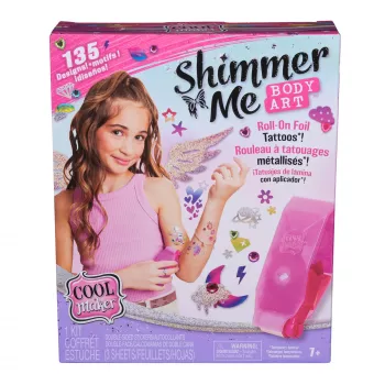 Cool Maker, Shimmer Me Body Art com rolo, pedras preciosas e 3 folhas, 135 designs de tatuagens temporárias metálicas, brinquedo de artes e criatividade para raparigas a partir dos 7 anos
