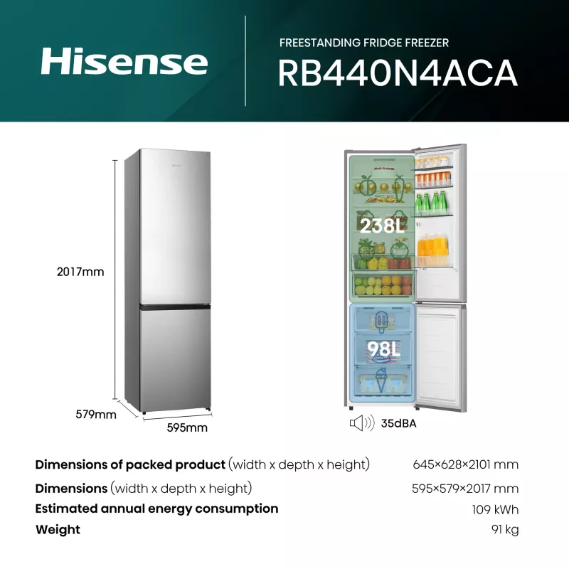 Hisense RB440N4ACA Independente 336 L Aço inoxidável