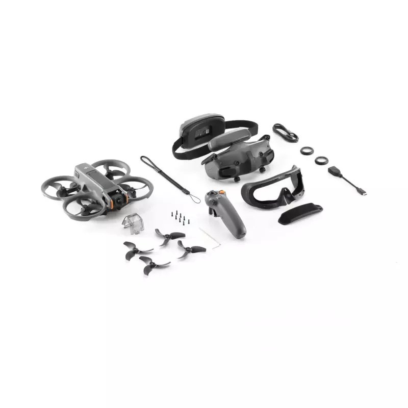 Drone DJI Avata 2 Fly Smart Combo — quadricóptero de 4 rotores, câmara de 48 MP, vídeo 3840×2160, bateria de 2150 mAh, Wi‑Fi e Bluetooth