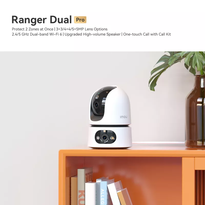Câmara de vigilância IP IMOU Ranger Dual Pro 6MP — interior, mesa, 2304×1296, 3,6mm, zoom digital 8×, ângulo de visão 91°×47°