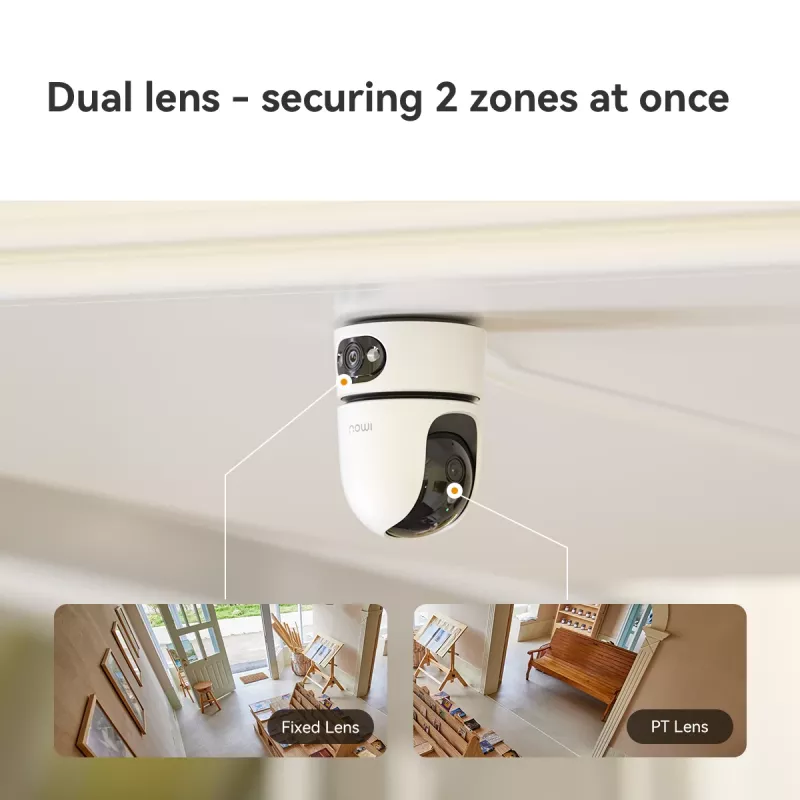 Câmara de vigilância IP IMOU Ranger Dual Pro 6MP — interior, mesa, 2304×1296, 3,6mm, zoom digital 8×, ângulo de visão 91°×47°
