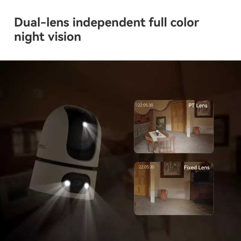 Câmara de vigilância IP IMOU Ranger Dual Pro 6MP — interior, mesa, 2304×1296, 3,6mm, zoom digital 8×, ângulo de visão 91°×47°