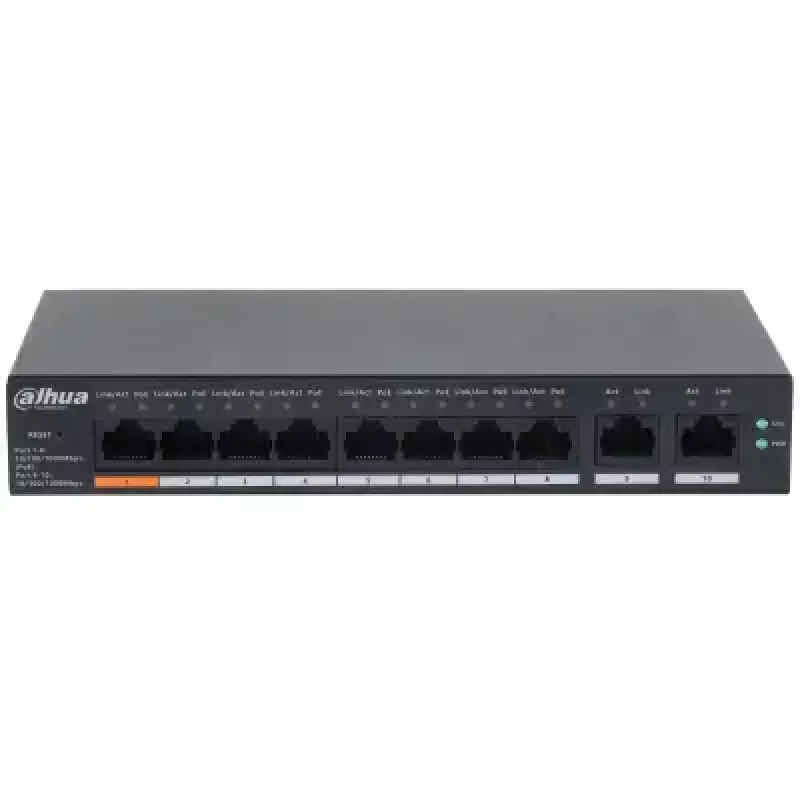 Switch PoE Gigabit L2 gerido DAHUA CS4010-8GT-60 — 10x Gigabit (10/100/1000), 20 Gbit/s, 8000 MAC, montagem em desktop/parede, preto