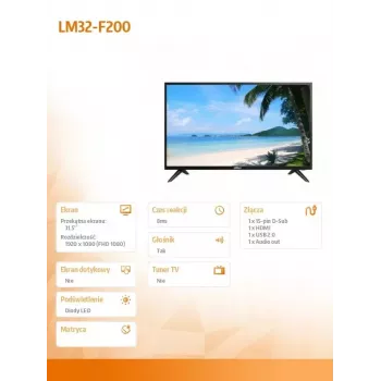 Monitor LCD DAHUA LM32-F200 31,5 polegadas Full HD 1920x1080 LED, 60 Hz, 8 ms, HDMI+VGA, altifalantes, VESA 75x75