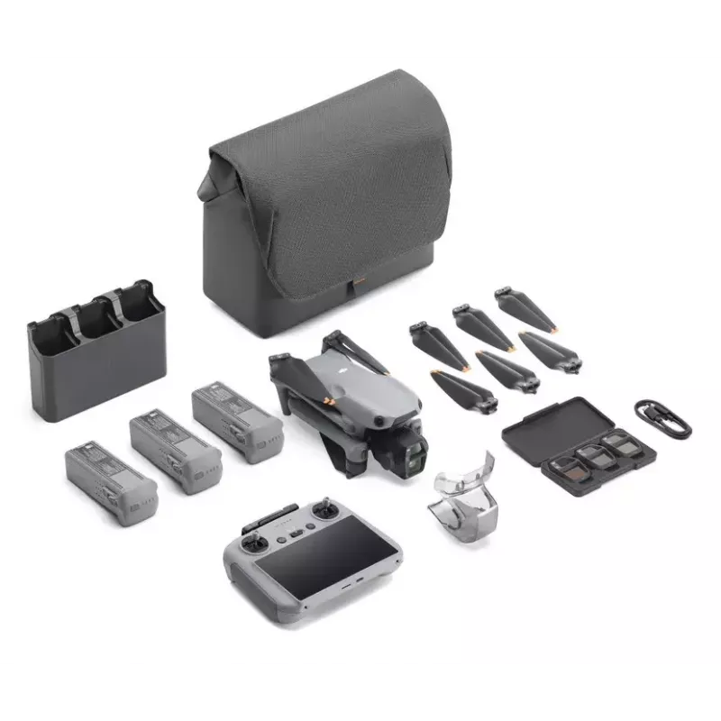 Quadricóptero DJI Air 3s Fly More Combo — câmara de 50 MP, 4K 3840×2160, 27 m/s, alcance de 32.000 m, bateria de 4276 mAh, cinzento