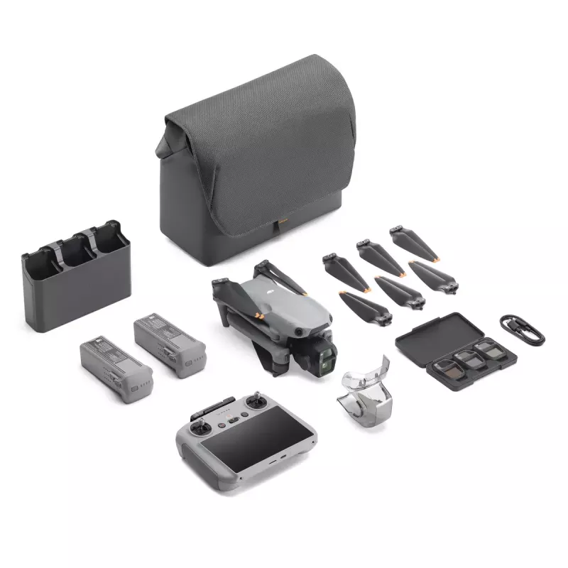 Quadricóptero DJI Air 3s Fly More Combo — câmara de 50 MP, 4K 3840×2160, 27 m/s, alcance de 32.000 m, bateria de 4276 mAh, cinzento