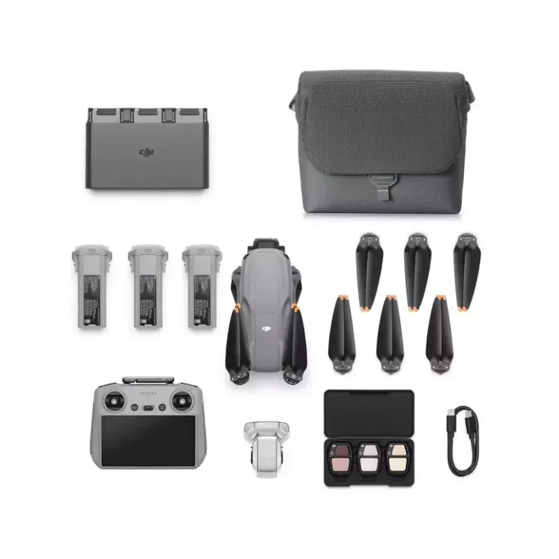 Quadricóptero DJI Air 3s Fly More Combo — câmara de 50 MP, 4K 3840×2160, 27 m/s, alcance de 32.000 m, bateria de 4276 mAh, cinzento