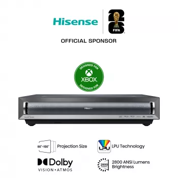 Televisor de projeção Hisense PX3 projetor de distância ultra-curta 2800 ANSI Lumen UHD 4K (3840x2160) preto, cinzento-escuro