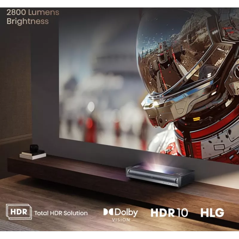 Televisor de projeção Hisense PX3 projetor de distância ultra-curta 2800 ANSI Lumen UHD 4K (3840x2160) preto, cinzento-escuro