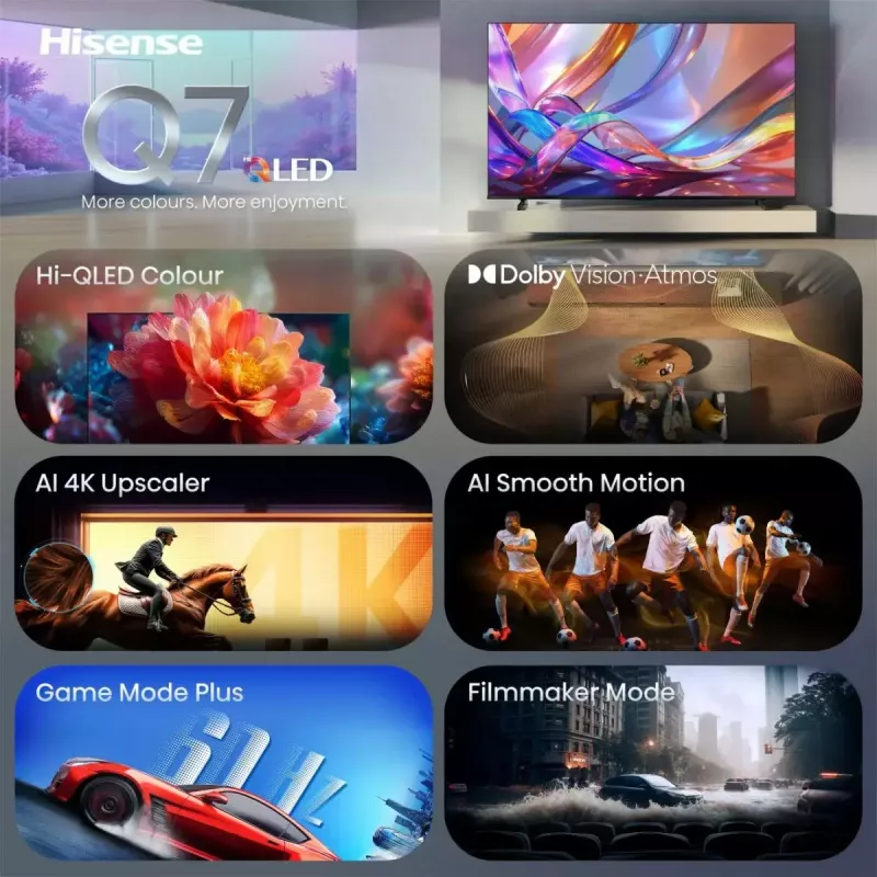 TV Hisense 50Q7S 50 polegadas (127 cm) QLED 4K Ultra HD Smart-TV, Direct-LED, HomeOS, Wi‑Fi, preto