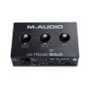 Interface de áudio M-Audio M-Track Solo — USB 16 bits/48 kHz, 1 entrada/1 saída, conector combinado XLR/TRS e entrada de instrumento, alimentação fantasma 48 V, saída para auscultadores