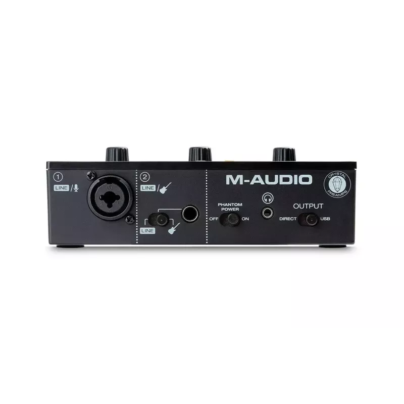 Interface de áudio M-Audio M-Track Solo — USB 16 bits/48 kHz, 1 entrada/1 saída, conector combinado XLR/TRS e entrada de instrumento, alimentação fantasma 48 V, saída para auscultadores