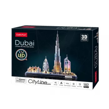 Puzzle 3D CubicFun City Line Dubai LED, 182 peças, 532×48 mm, a partir de 10 anos