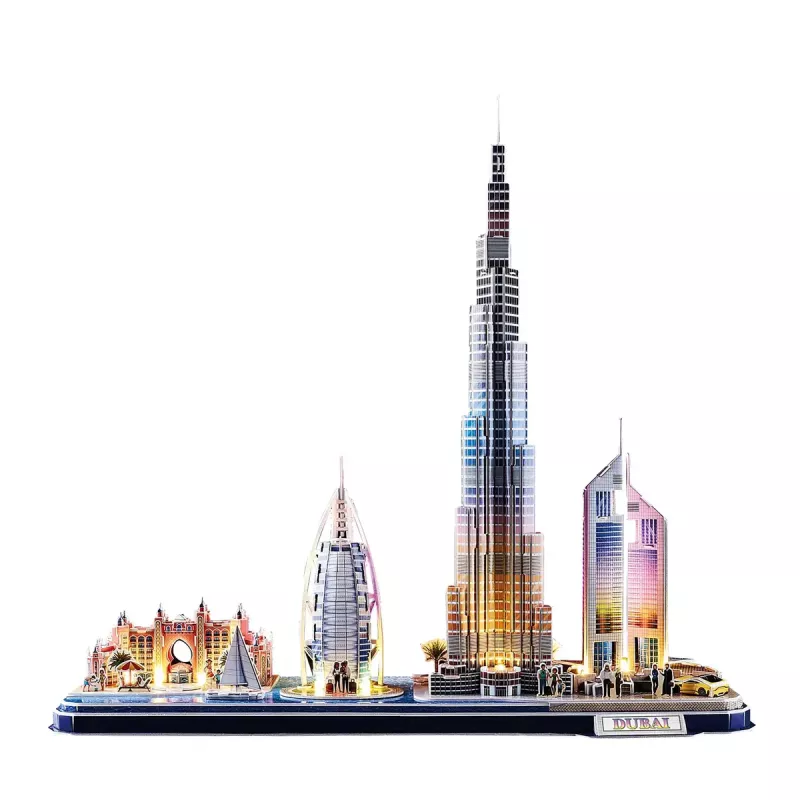 Puzzle 3D CubicFun City Line Dubai LED, 182 peças, 532×48 mm, a partir de 10 anos