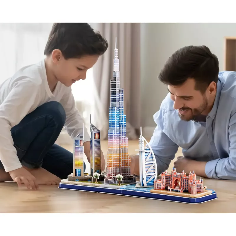 Puzzle 3D CubicFun City Line Dubai LED, 182 peças, 532×48 mm, a partir de 10 anos