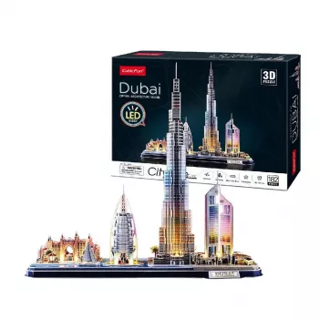 Puzzle 3D CubicFun City Line Dubai LED, 182 peças, 532×48 mm, a partir de 10 anos
