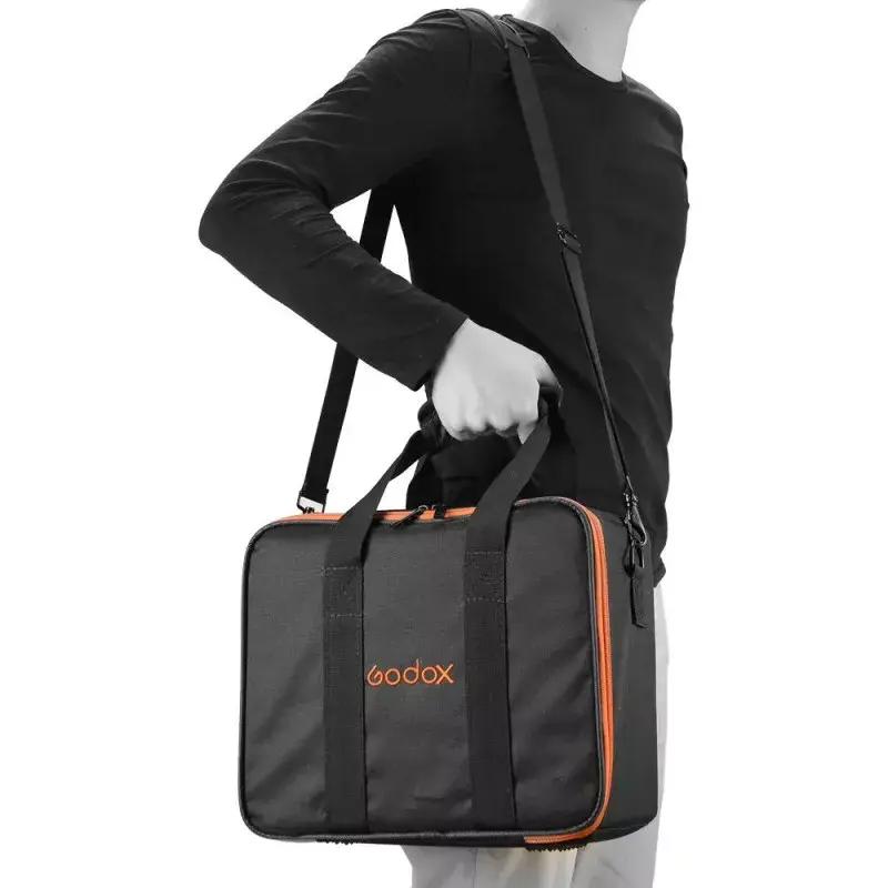 Bolsa para câmara Godox CB-12 para AD600Pro, flanela/nylon, preta e laranja, com alça de ombro