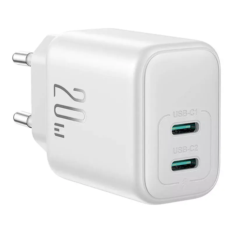 Fonte de alimentação Joyroom JR-TCF12 porta dupla 20W (USB-C x2) branco