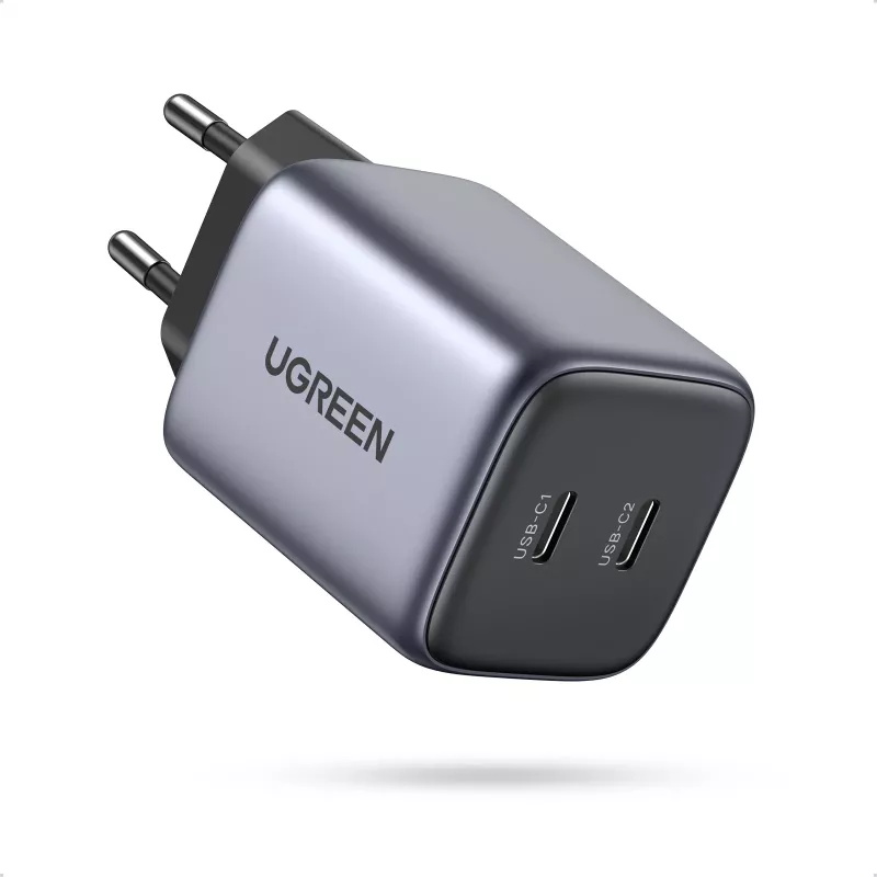 Carregador USB-C Ugreen 90573 Nexode 45W GaN Mini, interior, AC, 20 V, 4,05 A, Preto, Cinzento