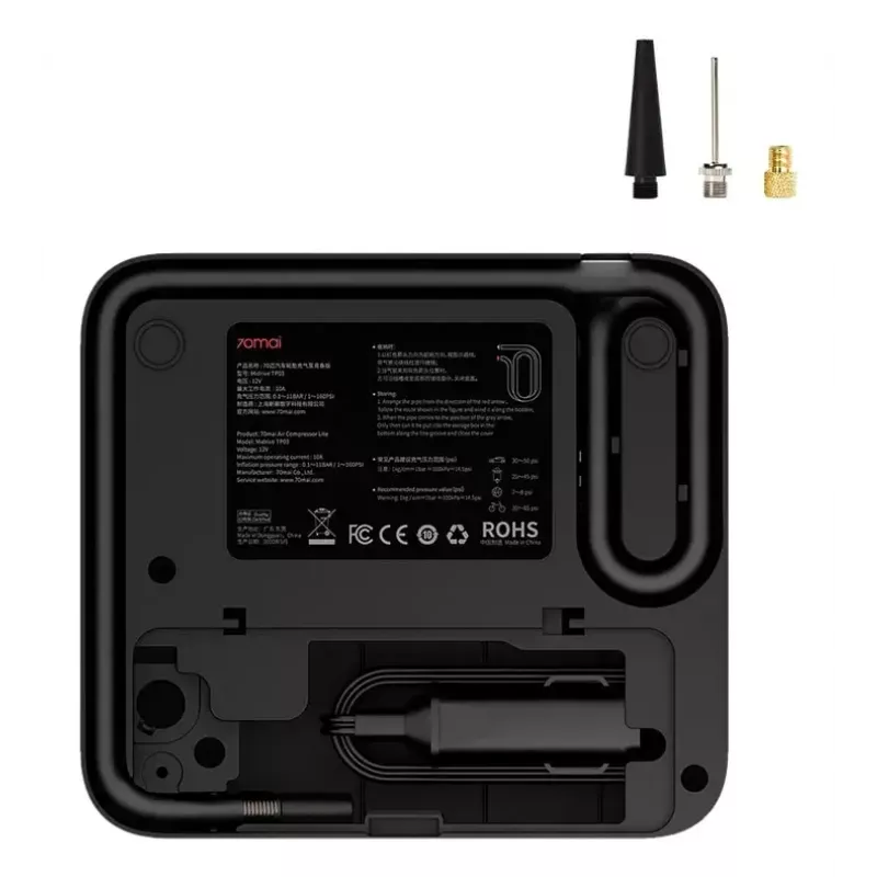 Compressor de ar 70mai TP03 — 12V DC/isqueiro, preto, universal, inclui adaptador de torneira esférica