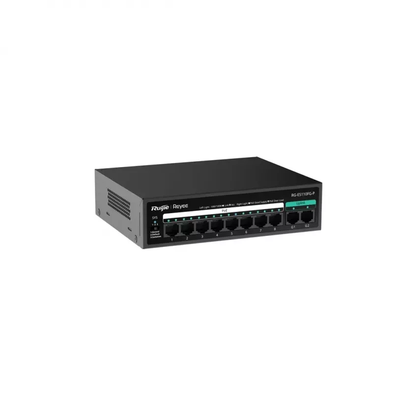 Switch PoE unmanaged RUIJIE RG-ES110FG-P — 10 portas Gigabit (10/100/1000) com 1 SFP, 120W, 20 Gbps switching