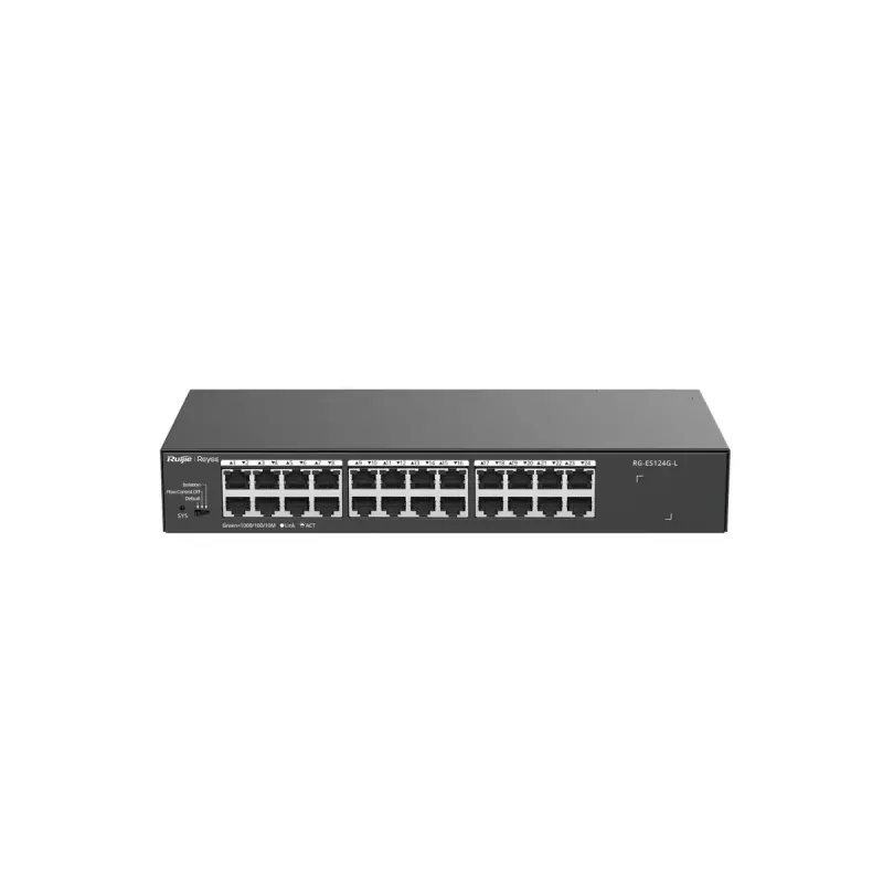 Switch de rede L2 unmanaged RUIJIE RG-ES124G-L — 24x Gigabit (10/100/1000), 48 Gbit/s, 8000 MAC, montagem em rack