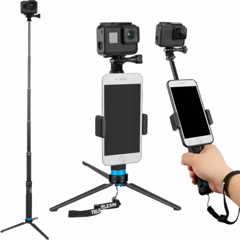Tripé pau de selfie Telesin GP-MNP-090-S altura ajustável leve