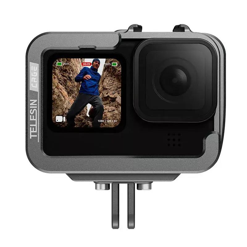 Jaula de alumínio para câmara Telesin GP-FMS-G11-TZ para GoPro Hero 12/11/10/9 com adaptador vertical
