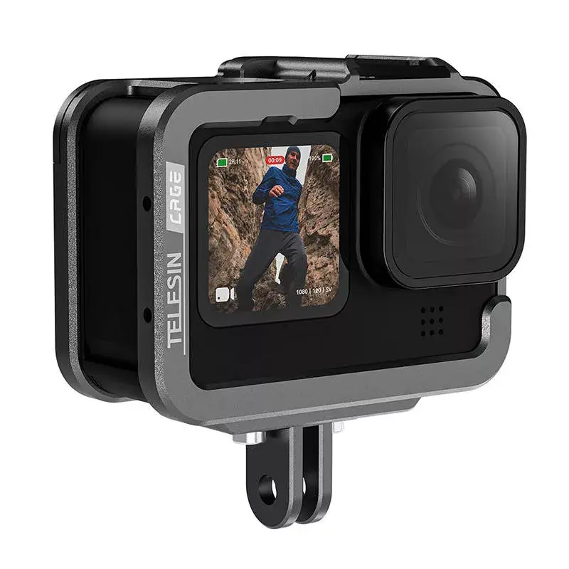 Jaula de alumínio para câmara Telesin GP-FMS-G11-TZ para GoPro Hero 12/11/10/9 com adaptador vertical