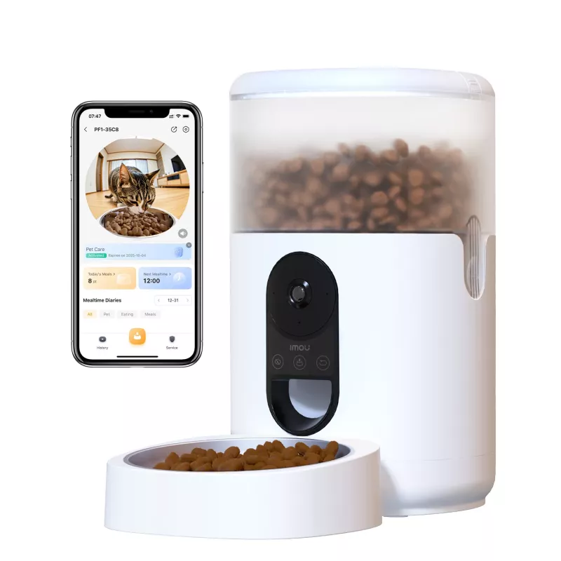 Comedouro automático IMOU PF1 — tremonha de aço inoxidável de 4 L, Wi‑Fi 4, pilha/corrente contínua, 1 taça