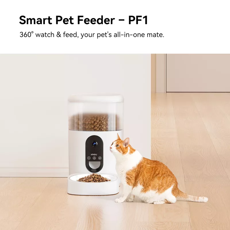 Comedouro automático IMOU PF1 — tremonha de aço inoxidável de 4 L, Wi‑Fi 4, pilha/corrente contínua, 1 taça