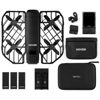 Mini-drone HOVERAir X1 Pro — 4 rotores, câmara de 12 MP, vídeo 4K, alcance de 1000 m, bateria de 1920 mAh, 32 GB internos, preto