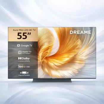 Smart TV Dreame Aura S100 55 polegadas, QLED+ (Mini LED), 4K UHD, Google TV, 144 Hz, processador de IA, barra de som integrada, preto