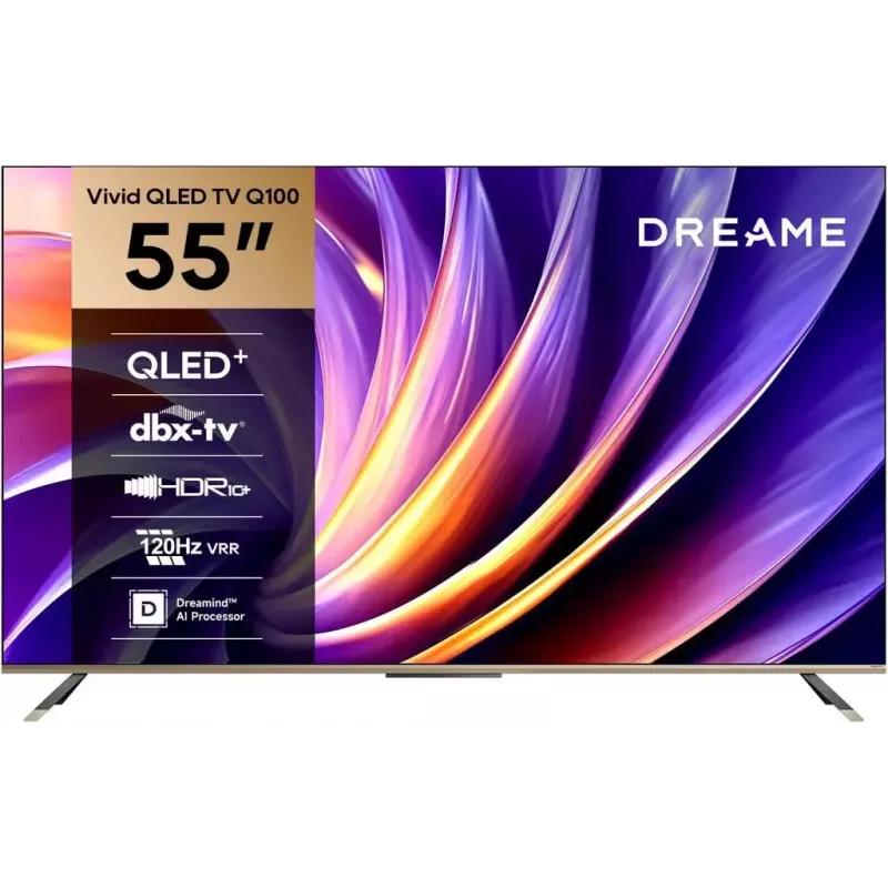 Smart TV Dreame Vivid Q100 55 polegadas, QLED+, 4K UHD, Google TV, 120 Hz, processador de IA, preto
