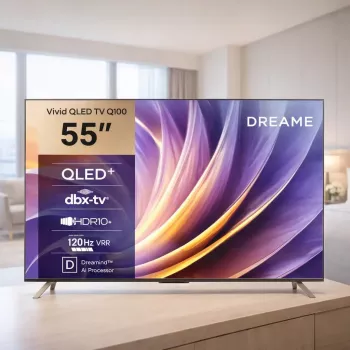 Smart TV Dreame Vivid Q100 55 polegadas, QLED+, 4K UHD, Google TV, 120 Hz, processador de IA, preto