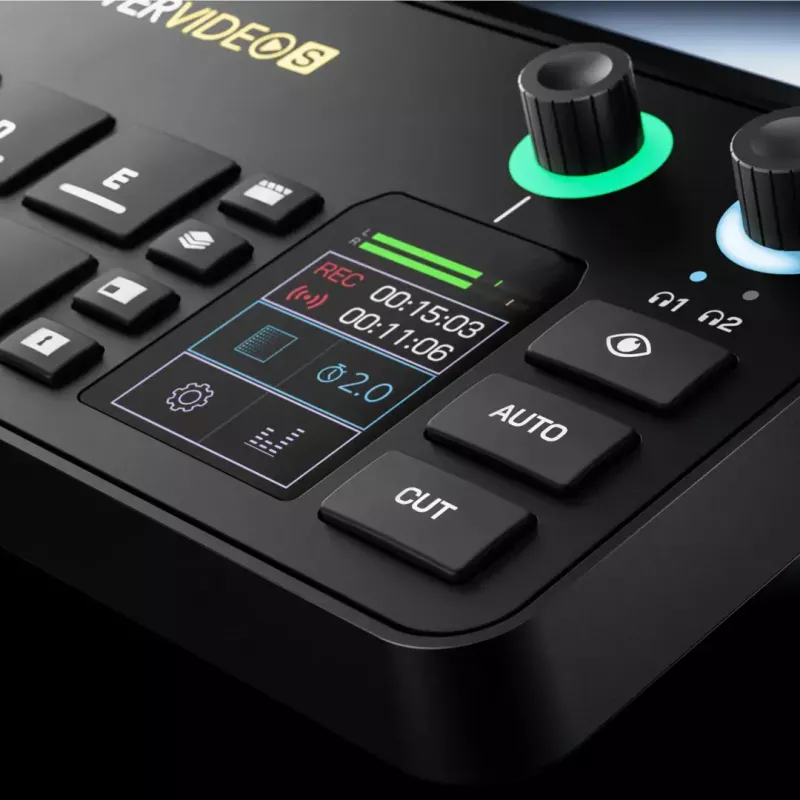 Consola de produção multicanal para podcast e livestream Rode RodeCaster Video S RCVS-E – ecrã tátil, Wi‑Fi, Bluetooth 5.3, 5x USB-C, 3x entrada HDMI, 1x saída HDMI, microSD