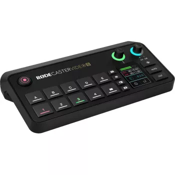 Consola de produção multicanal para podcast e livestream Rode RodeCaster Video S RCVS-E – ecrã tátil, Wi‑Fi, Bluetooth 5.3, 5x USB-C, 3x entrada HDMI, 1x saída HDMI, microSD