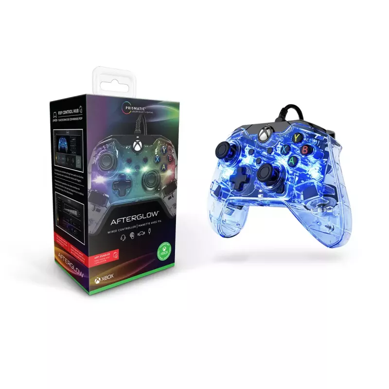 Comando com fio PDP Afterglow, azul/transparente, USB, Xbox One, Series X/S