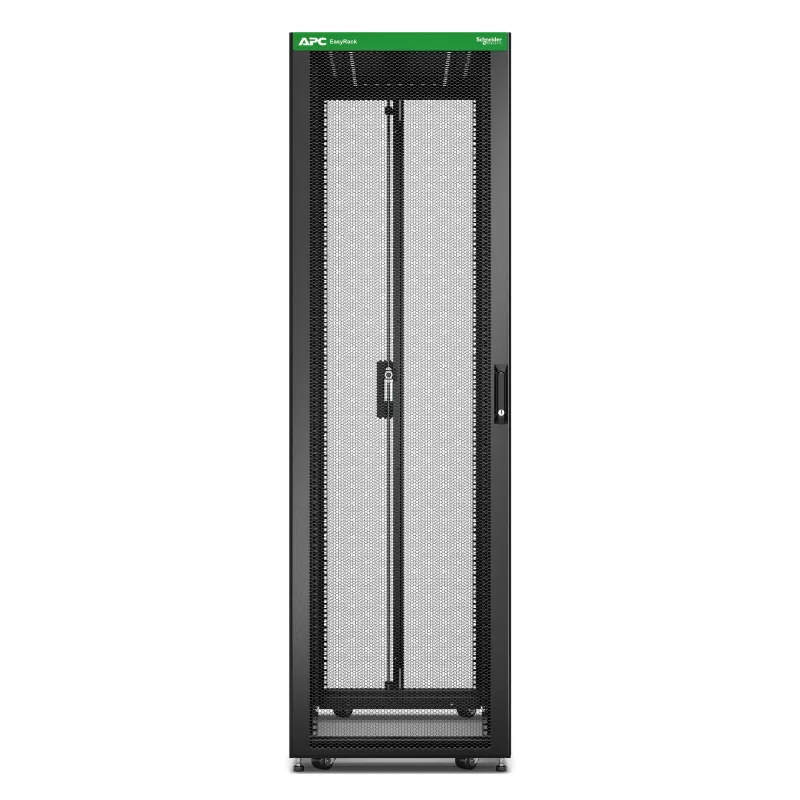 APC Easy Rack, 42U, preto, com teto, rodas, pés, 4 suportes e painéis laterais, sem fundo, 1991H x 600W x 800T mm