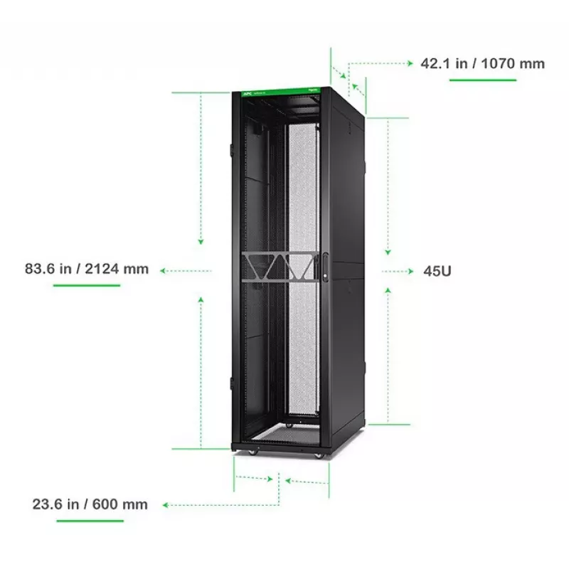 APC NetShelter SX Server Rack Gen 2, 45U, 2124H x 600W x 1070D mm, com painéis laterais, preto
