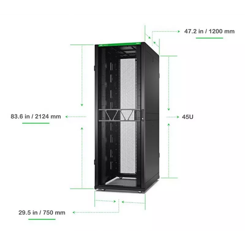 APC NetShelter SX Server Rack Gen 2, 45HE, 2124H x 750B x 1200T mm, com painéis laterais, preto