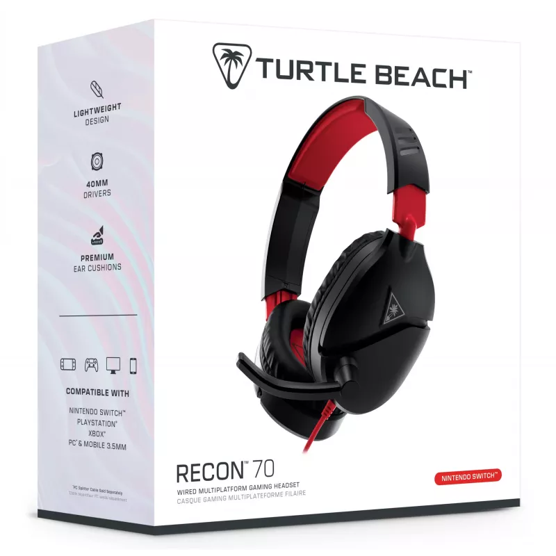 Headset de gaming estéreo over-ear Turtle Recon 70 — preto, estéreo com fios, controlos numa das orelhas