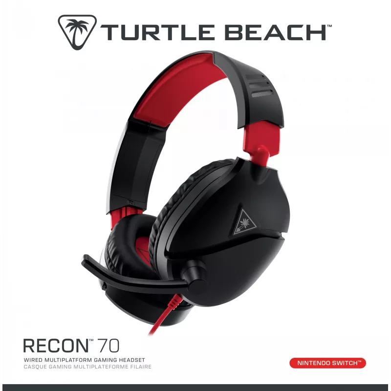 Headset de gaming estéreo over-ear Turtle Recon 70 — preto, estéreo com fios, controlos numa das orelhas