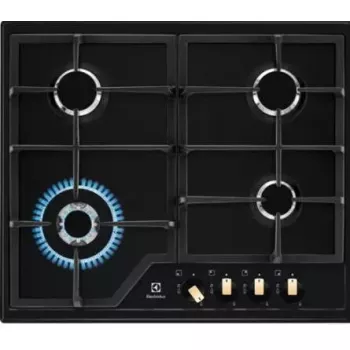 Placa de gás Electrolux EGS6436RK 4 bicos preto, Wok 4000W, grelhas de ferro fundido, botões rotativos