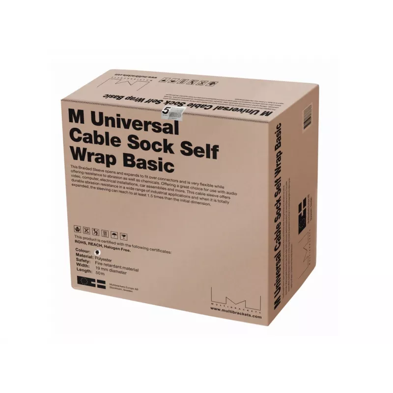 Organizador de cabos Multibrackets M Universal Cable Sock Self Wrap Basic 19 mm Preto 50 m, poliéster, -50–150 °C