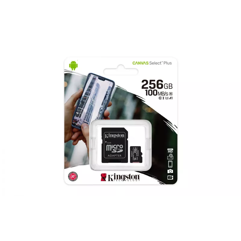 Kingston Technology Canvas Select 256GB microSDXC Plus 100R A1 C10 cartão + adaptador