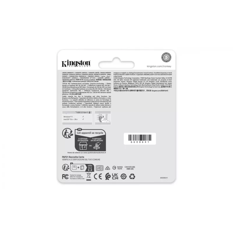 Pen drive KINGSTON IronKey Locker Plus 50 G2 256 GB, USB Type-A, USB 3.2 Gen 1, AES-256, FIPS 197