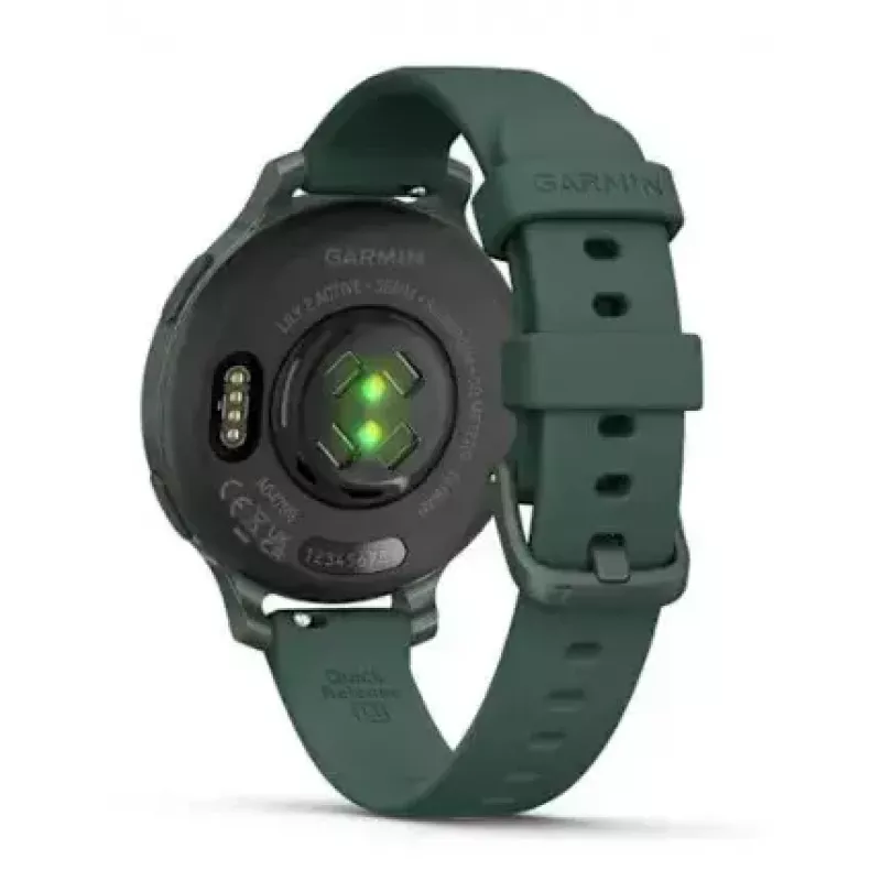 Smartwatch GARMIN Lily 2 Active Verde — caixa de alumínio de 38 mm, pulseira de silicone, GPS, SpO2, 5 ATM, 9 dias de bateria