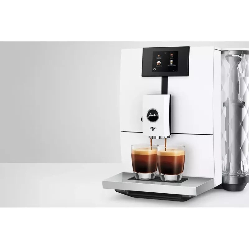 Máquina de café expresso JURA ENA 8 (EC) — automática, depósito de água de 1,1 l, recipiente de grãos de 125 g, 15 programas, 15 bar, Thermoblock, Wi‑Fi, branco
